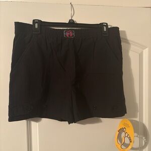 Hang Ten Black Elastic-Waist Shorts with Red & Blue Logo